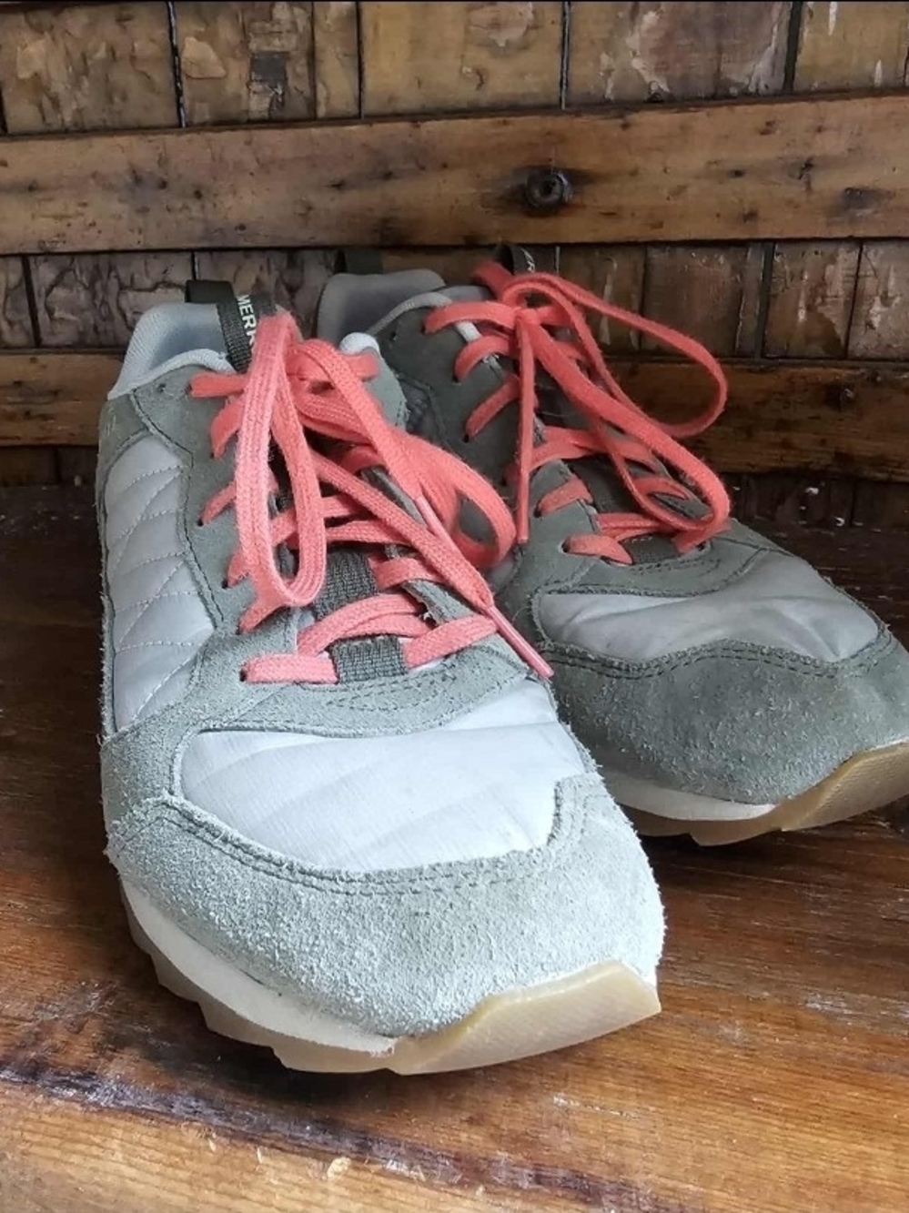 Women’s Casual Grey Suede Sneakers with Coral Laces